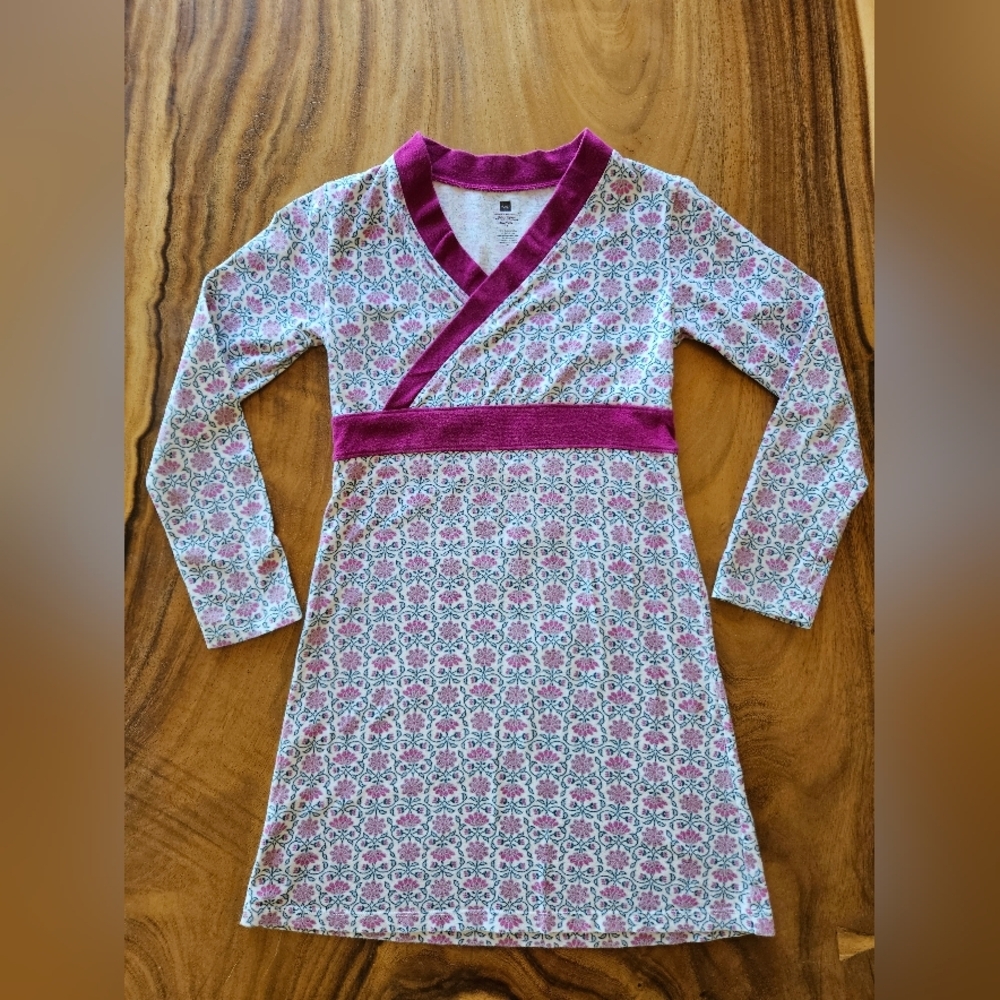 Girls Tea Collection White Magenta Floral Wrap Casual Dress Size 12